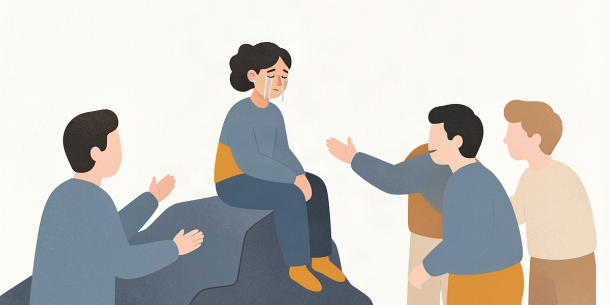 Древний человек плачет, другие утешают — dochermes.ru
